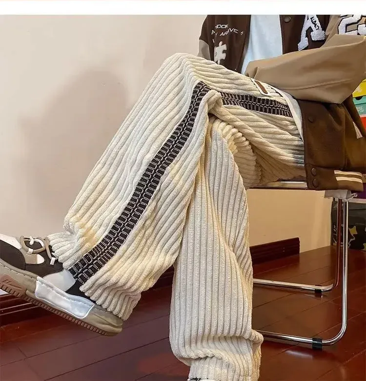 Flytonn-cute winter outfits casual winter outfits christmas outfit party look inspos Loose Side Pattern Corduroy Men Pants