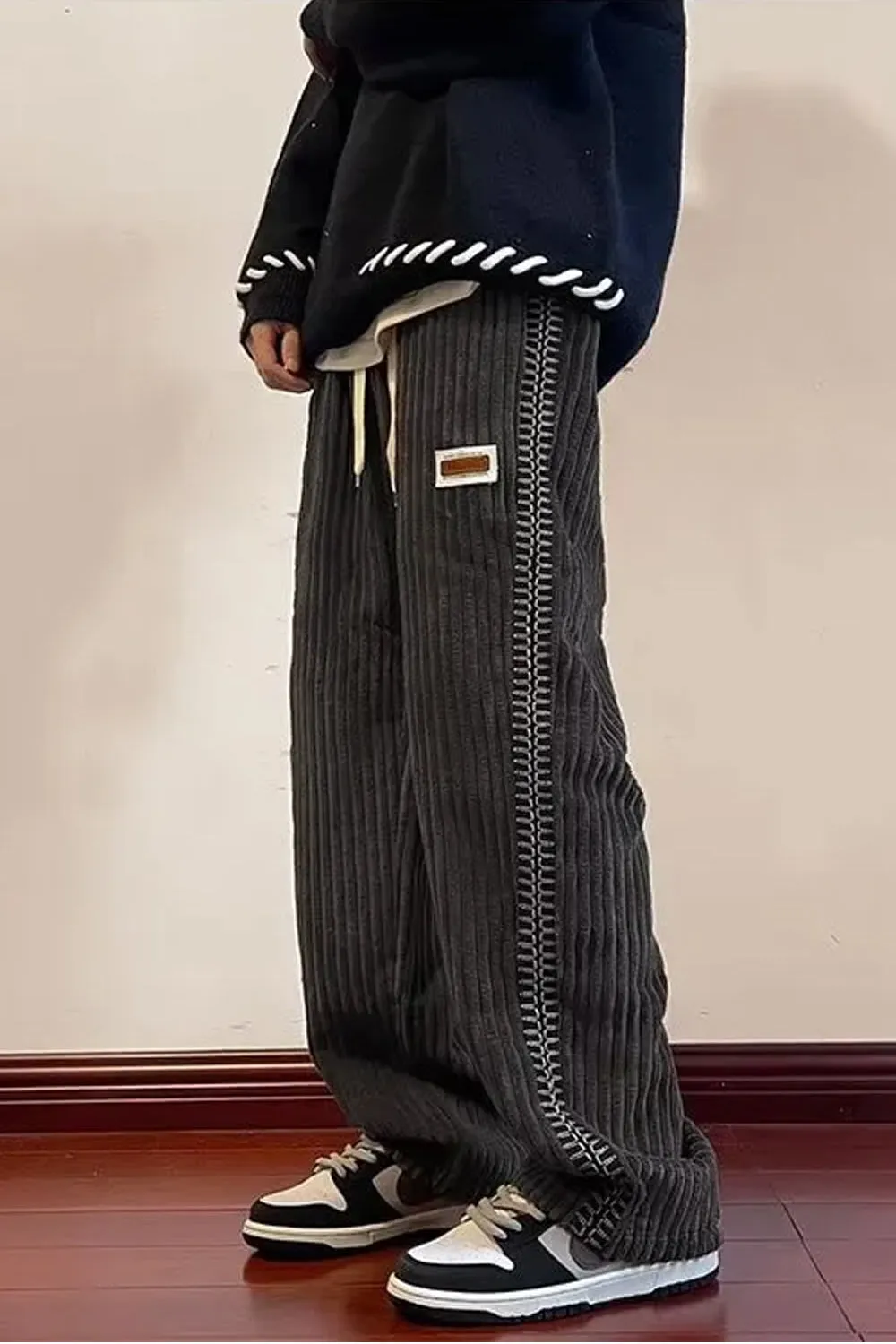 Flytonn-cute winter outfits casual winter outfits christmas outfit party look inspos Loose Side Pattern Corduroy Men Pants