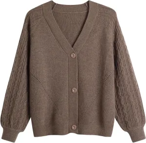 GABERLY Button Down Thickened Sweaters V Neck Open Front Loose Oversized Cardigans Knit Outwear for Women