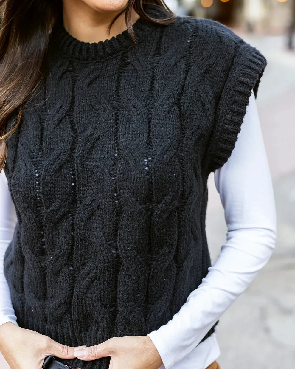 Grace & Lace | Cabled Knit Sweater Vest | Black