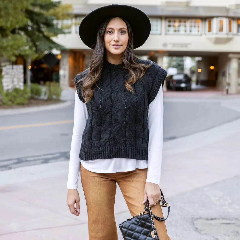 Grace & Lace | Cabled Knit Sweater Vest | Black