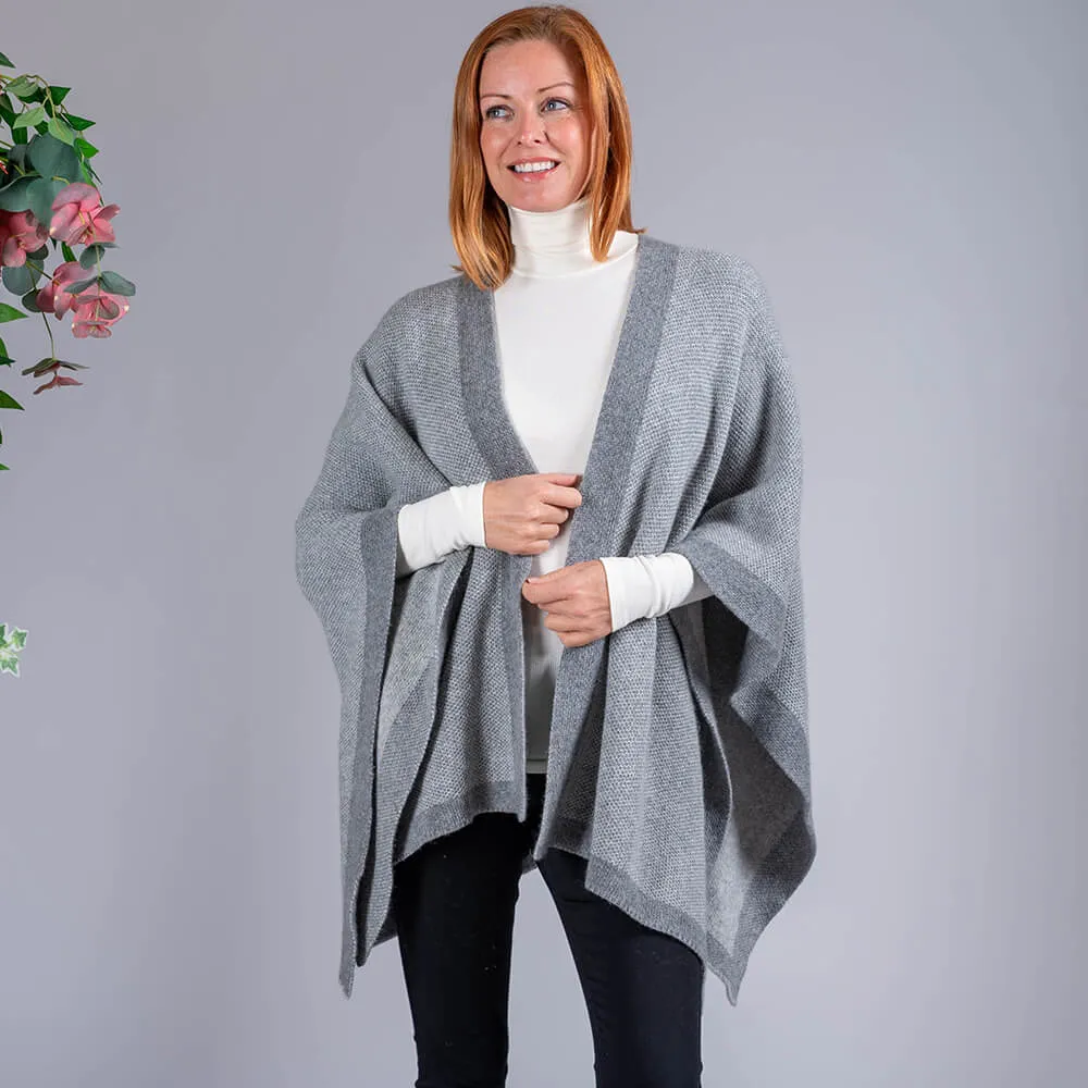 Grey and Ivory Reversible Wool and Cashmere Cape