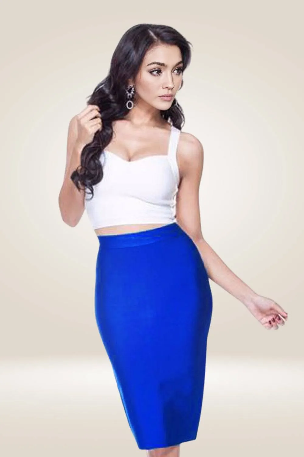 High Waisted Bodycon Skirt - Blue