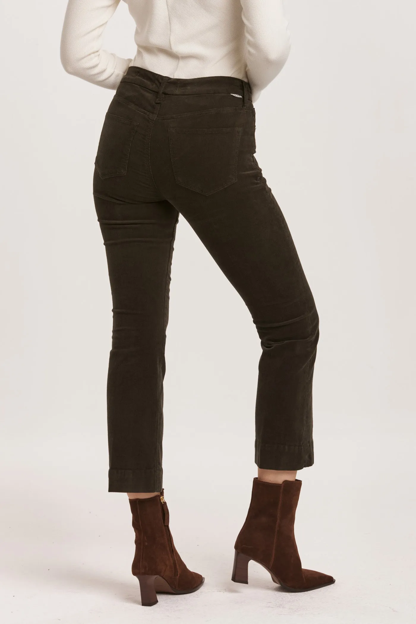 JEANNE MID RISE CROPPED FLARE PANTS FOREST PINE CORDUROY