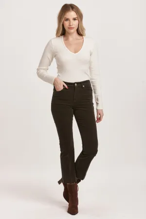 JEANNE MID RISE CROPPED FLARE PANTS FOREST PINE CORDUROY
