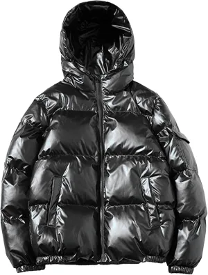 JEsilunmaMY Men's Warm Padded Shiny Puffer Jackets Thicken Casual Hooded Puffy Down Coat Windproof Winter Coats for Men