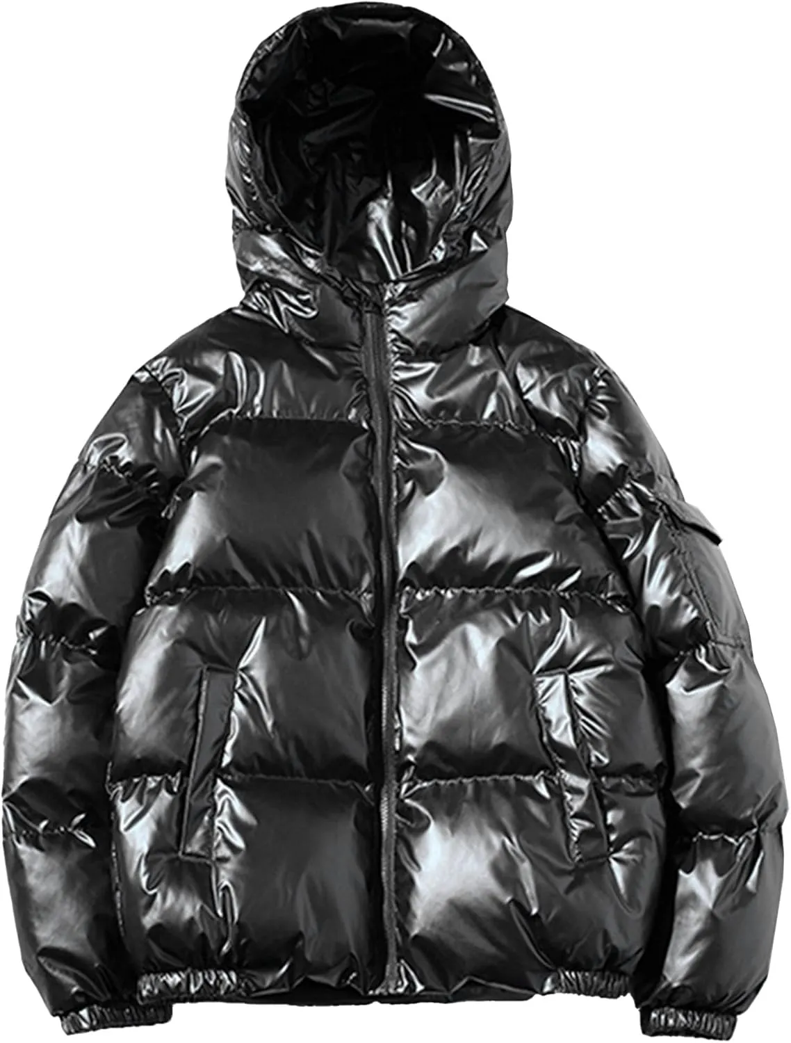 JEsilunmaMY Men's Warm Padded Shiny Puffer Jackets Thicken Casual Hooded Puffy Down Coat Windproof Winter Coats for Men