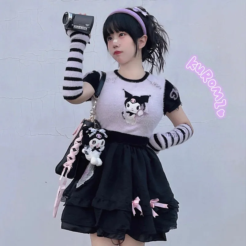 Kawaii Purple Devil Black Knit Soft Sweater