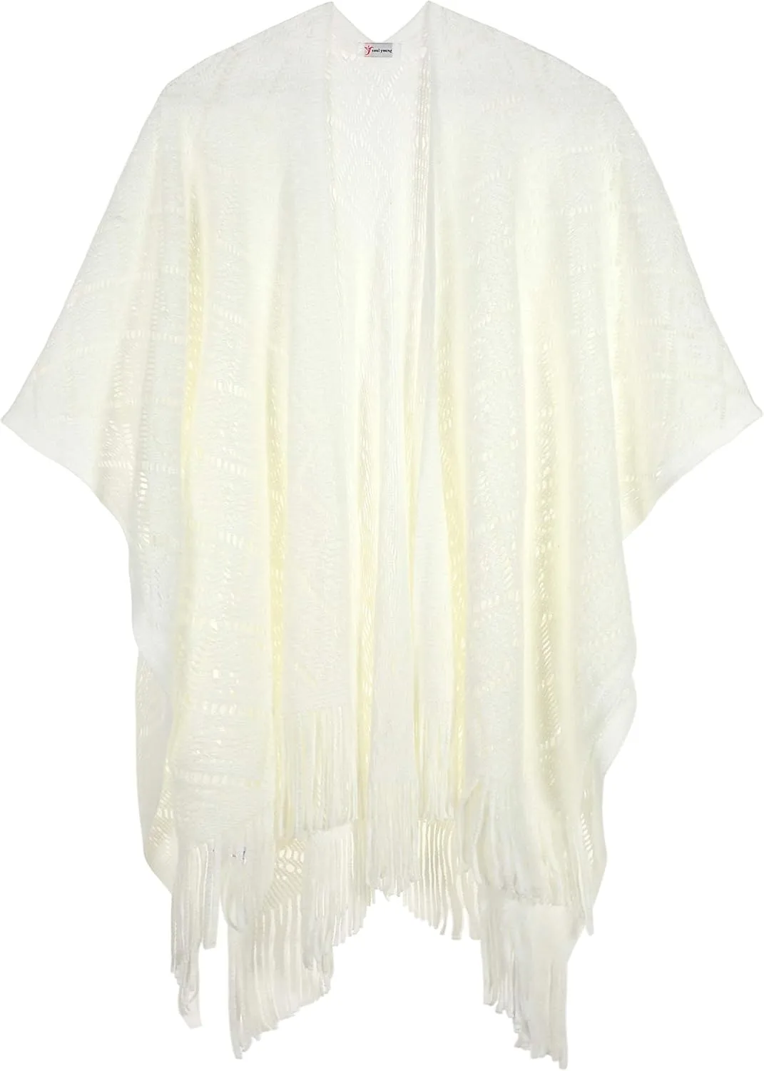 Knit Shawl Wrap for Women - Soul Young Ladies Fringe Knitted Poncho Cardigan Cape