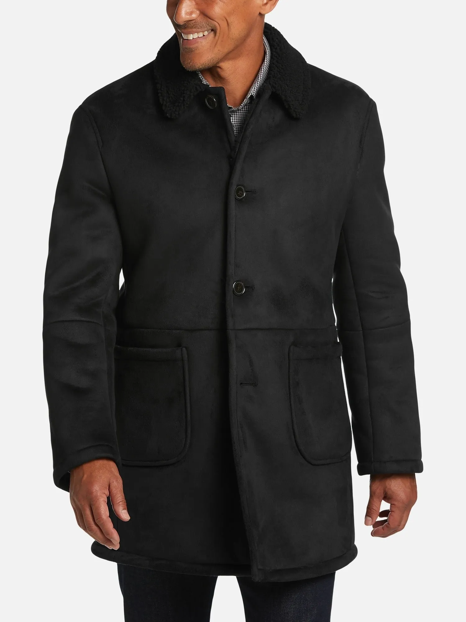 Lauren Ralph Lauren Men's Lefferts Classic Fit Faux Shearling Overcoat Black 46L