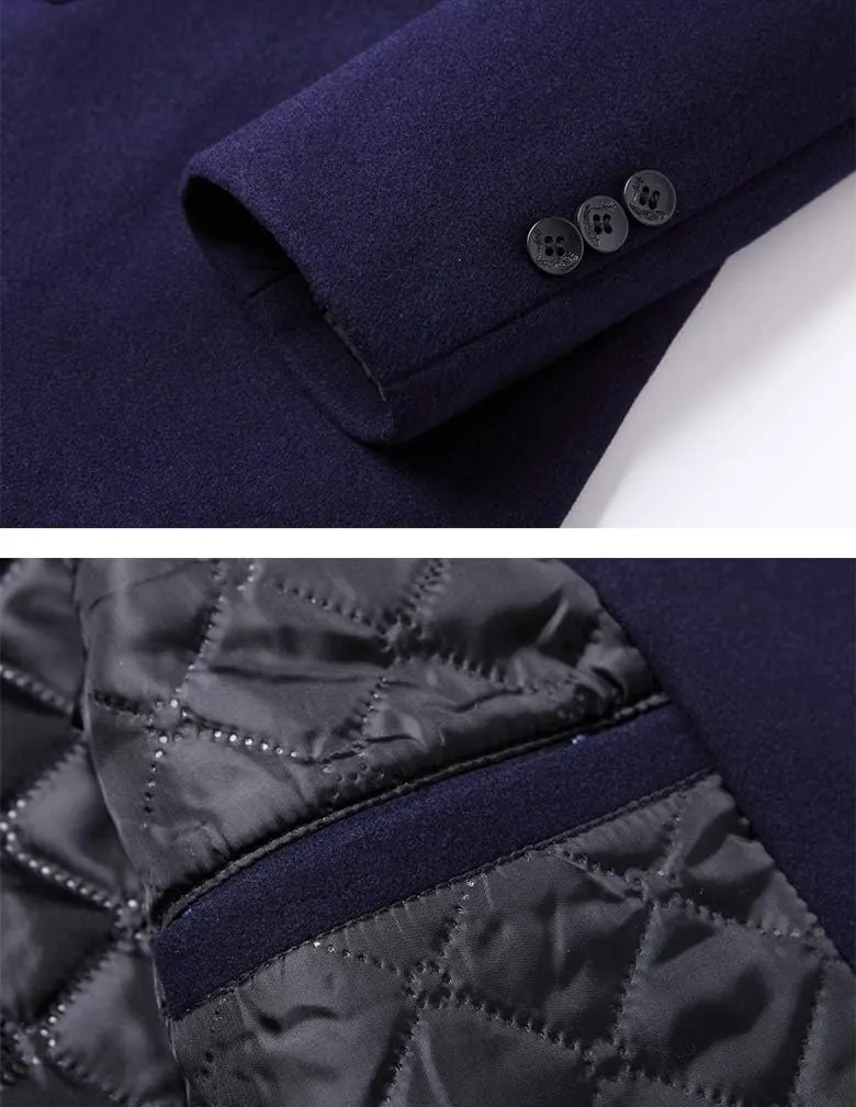 Lavnis Men's Winter Trench Coat Wool Blend Pea Coat Slim Fit Single Breasted Topcoat Business Dowm Jacket