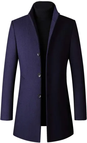 Lavnis Men's Winter Trench Coat Wool Blend Pea Coat Slim Fit Single Breasted Topcoat Business Dowm Jacket