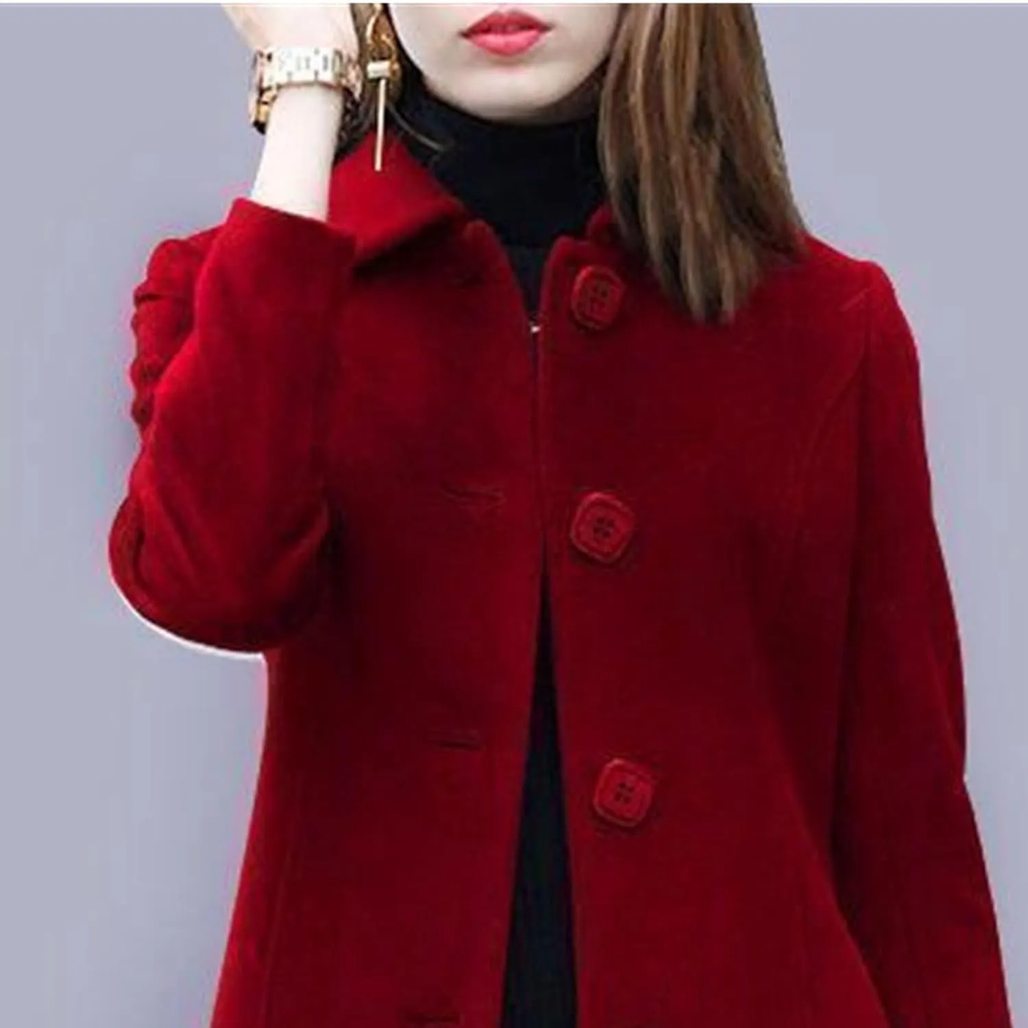 Maiyifu-GJ Women's Elegant Single Breasted Long Wool Blend Overcoat Fall Winter Lapel Trench Coat Jackets Casual Coats