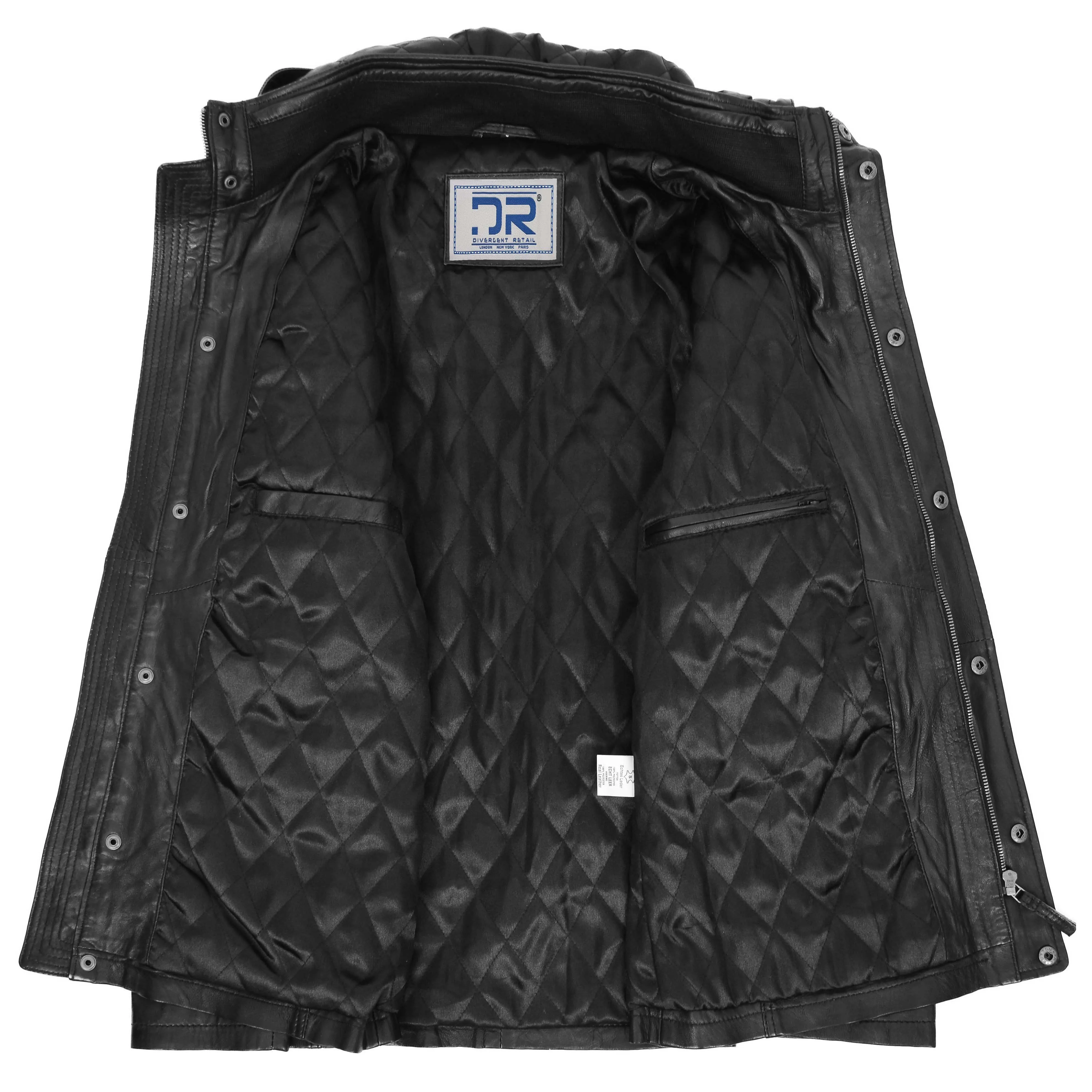 Men's Real Leather Classic Parka Detachable Hoodie Black Elias