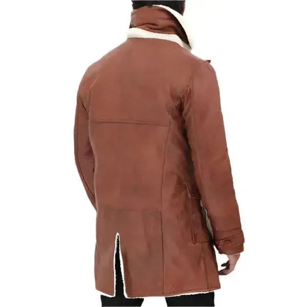 Men's Tan Bane Shearling Leather Trench Coat - Warm & Stylish