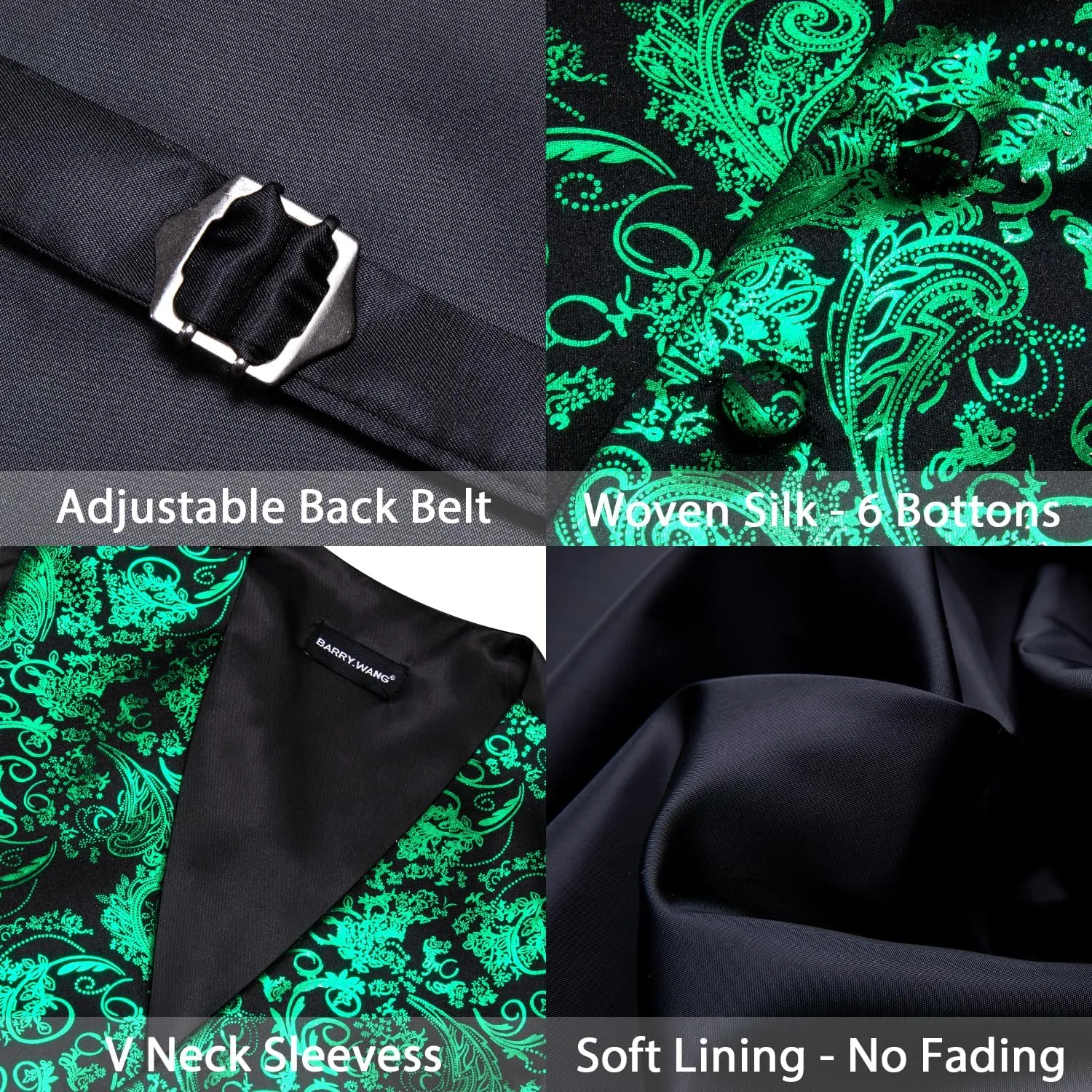 Mens Vest Tie Set Shiny Paisley V-neck Floral Waistcoat Necktie Hanky Pin Clip Cufflinks Tuxedo Casual Disco Party