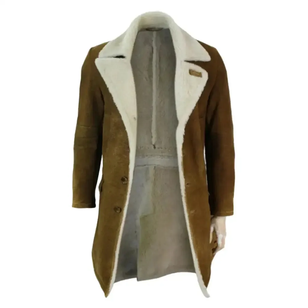 Men's Vintage Tan Brown Shearling Sheepskin Overcoat - Classic Warmth