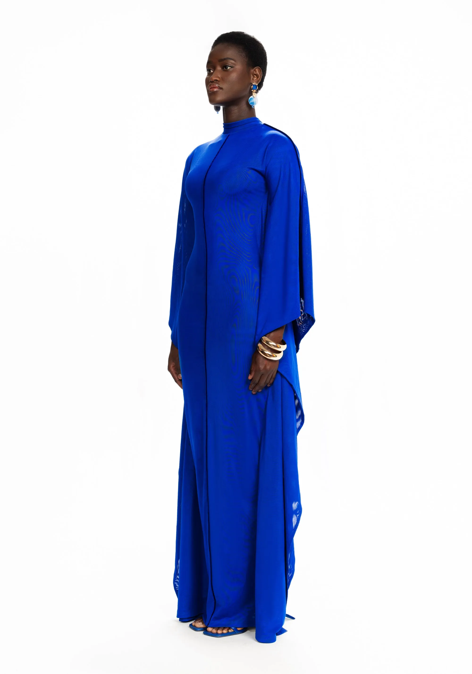 Mesh Batwing Gown - Sapphire