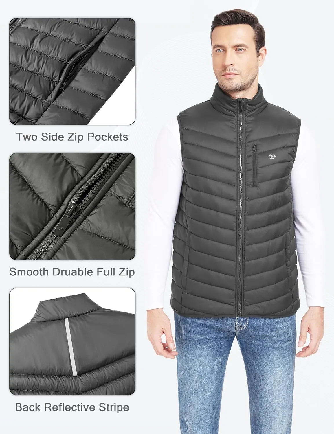 MoFiz Men's Vest Lined Puffer Vest Sleeveless Mock Neck Down Jacket Running Vest Travel Winter windbreak Coat