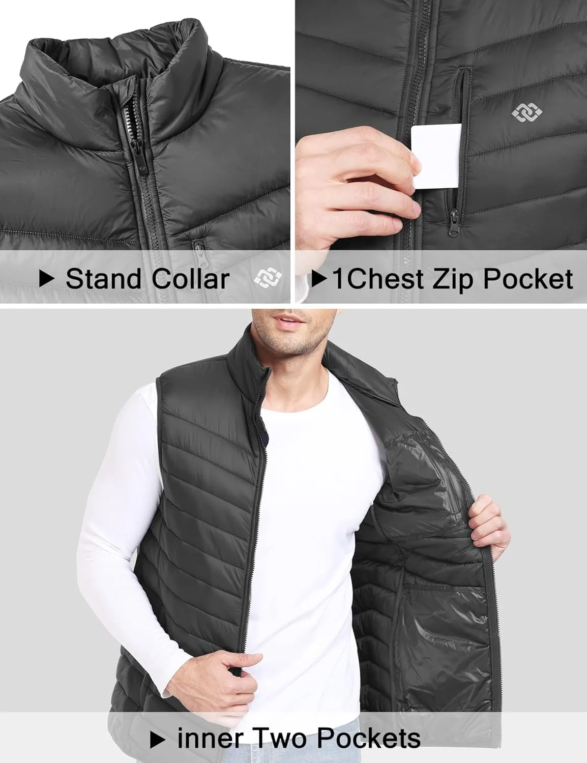 MoFiz Men's Vest Lined Puffer Vest Sleeveless Mock Neck Down Jacket Running Vest Travel Winter windbreak Coat