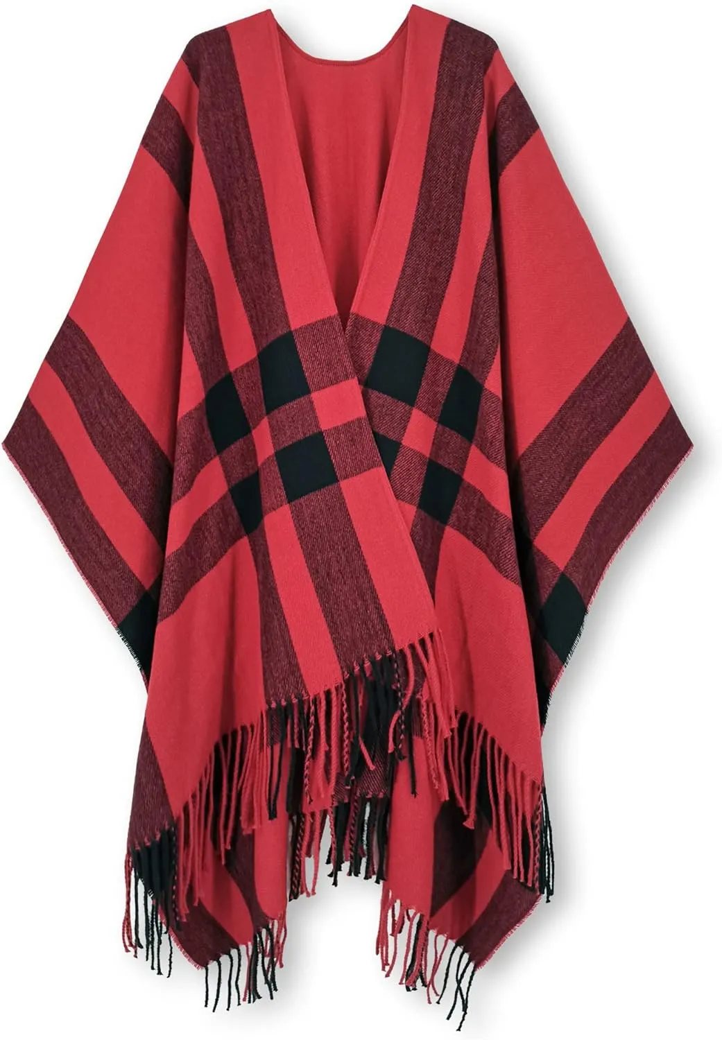 Moss Rose Women's Travel Plaid Shawl Wrap Open Front Poncho Cape for Fall Winter