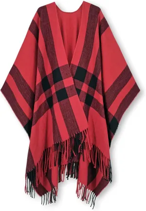 Moss Rose Women's Travel Plaid Shawl Wrap Open Front Poncho Cape for Fall Winter
