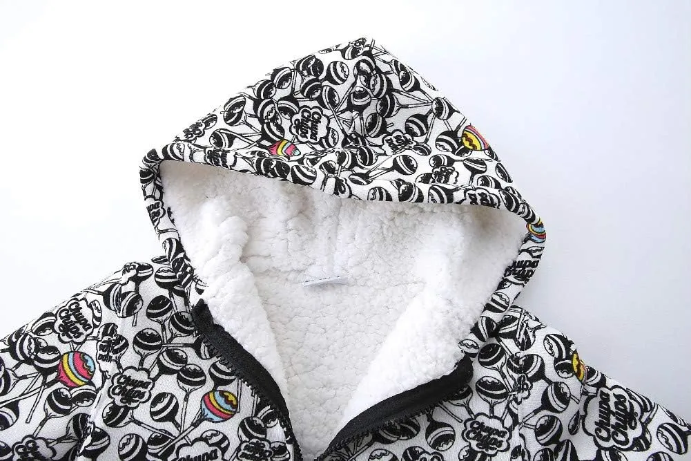 Mud Kingdom Boys Girls Full-Zip Hooded Sweatshirt Fur Lined Funny Pattern 6 Months-8 Years