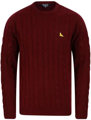 Murph Cable Knit Crew Neck Jumper in Claret - Kensington Eastside