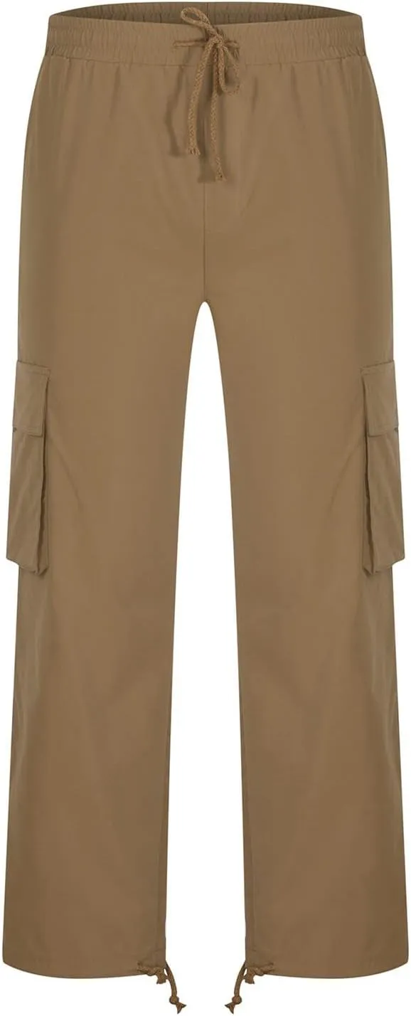 Muscularfit Cargo Pants for Men Big and Tall Elastic Waist Cotton Sweatpants Causal Solid Multi Pockets Joggers Athletic Pant