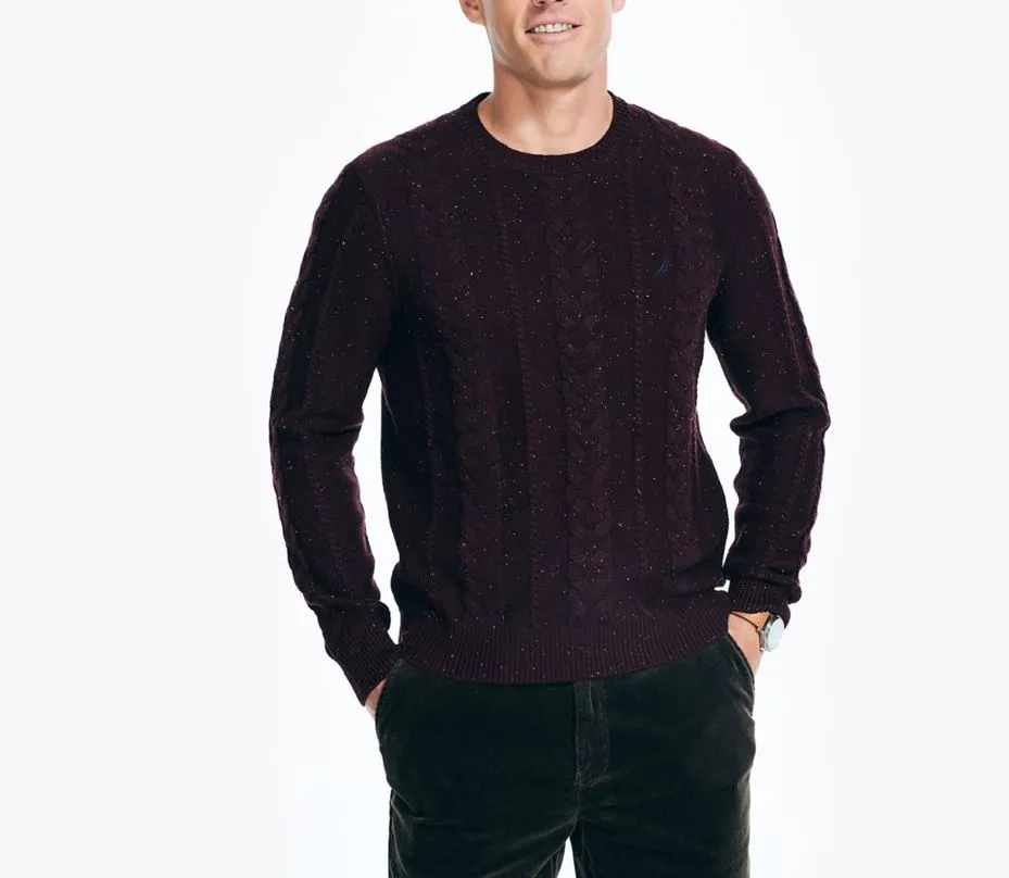 Nautica Mens Sustainably Crafted Donegal Cable Crewneck Pullover Sweater