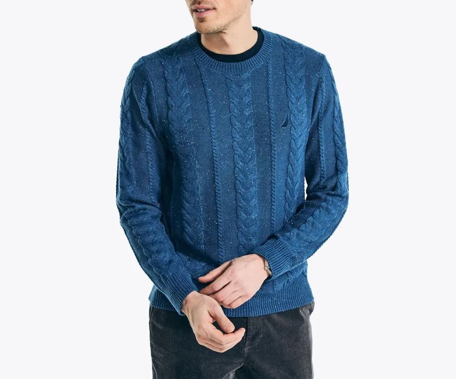 Nautica Mens Sustainably Crafted Donegal Cable Crewneck Pullover Sweater