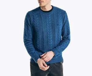 Nautica Mens Sustainably Crafted Donegal Cable Crewneck Pullover Sweater