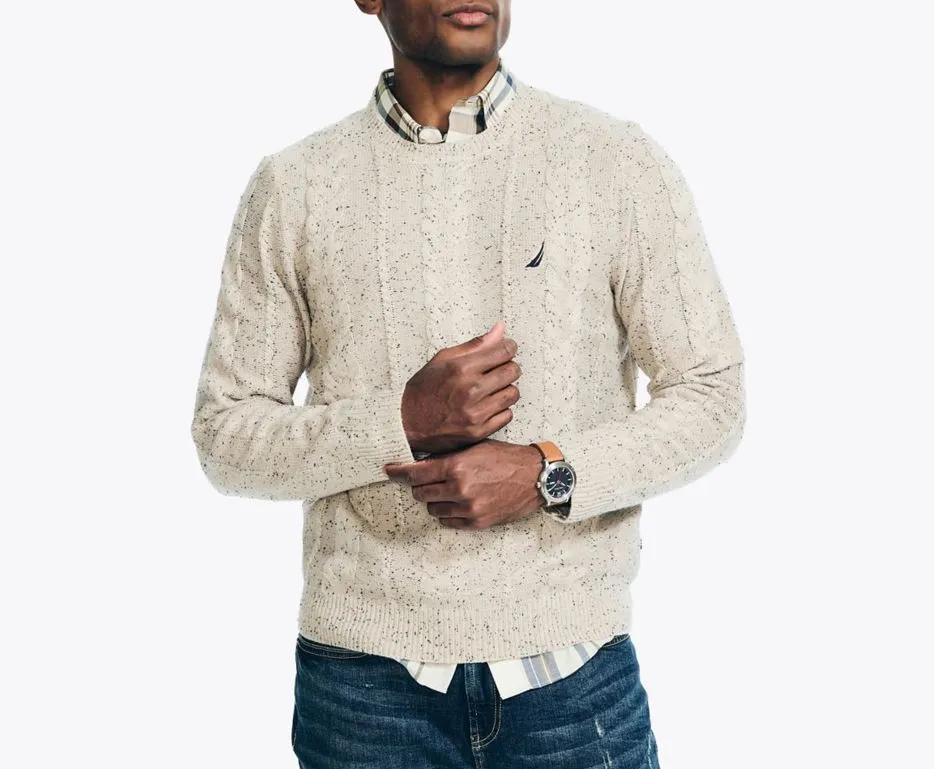 Nautica Mens Sustainably Crafted Donegal Cable Crewneck Pullover Sweater