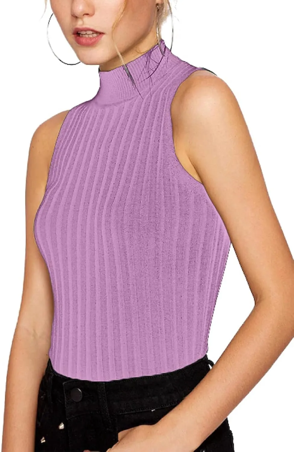 Nicetage 2025 Ribbed Sweater Tank Tops for Women Knit Mock Neck Top Sleeveless Shirts Summer Casual Basic Vest Tanks