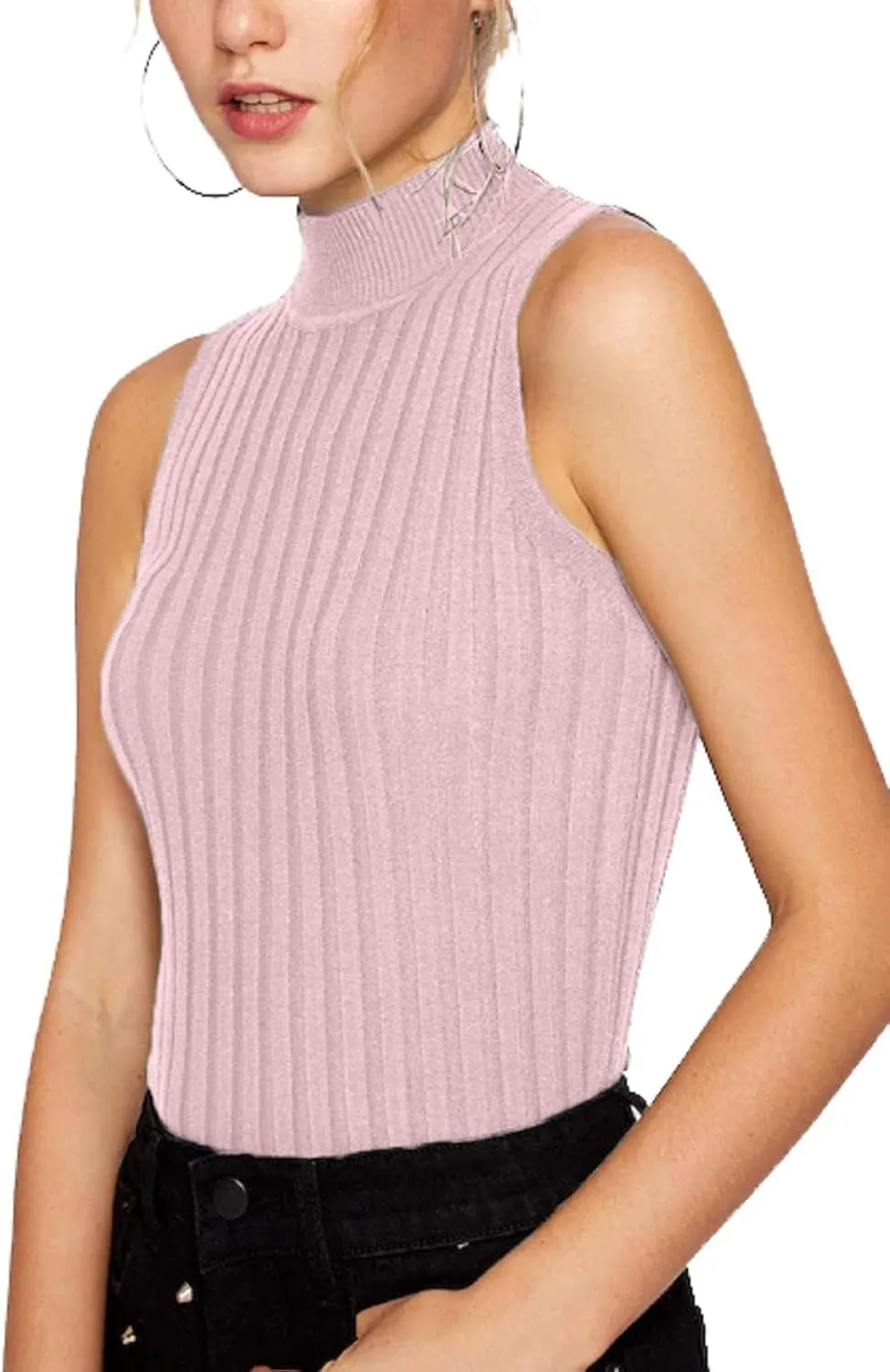 Nicetage 2025 Ribbed Sweater Tank Tops for Women Knit Mock Neck Top Sleeveless Shirts Summer Casual Basic Vest Tanks