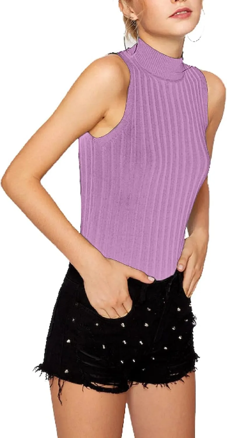 Nicetage 2025 Ribbed Sweater Tank Tops for Women Knit Mock Neck Top Sleeveless Shirts Summer Casual Basic Vest Tanks