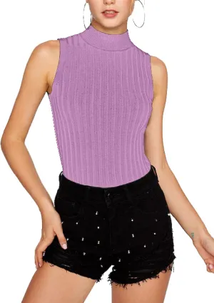 Nicetage 2025 Ribbed Sweater Tank Tops for Women Knit Mock Neck Top Sleeveless Shirts Summer Casual Basic Vest Tanks