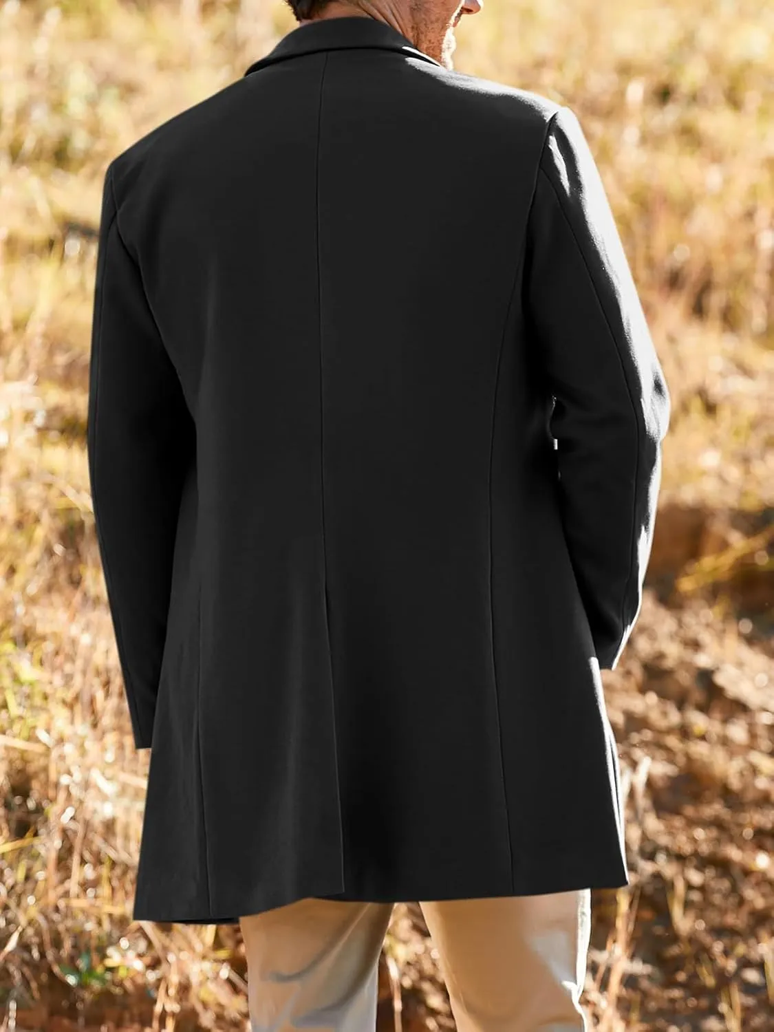 PASLTER Mens Trench Coat Slim Fit Notched Collar Fall Winter Single Breasted Pea Coat Warm Soft Overcoat