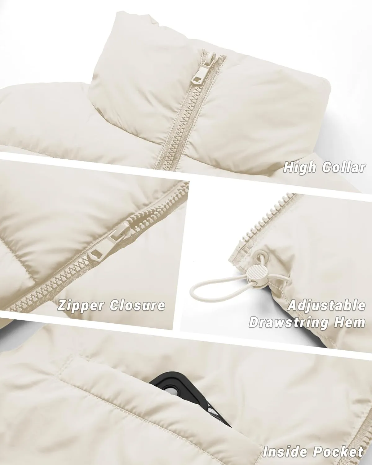 Polu Women's Cropped Puffer Vest Jacket Sleeveless Winter High Stand Collar Lightweight Vest for Women with Zip Gilet