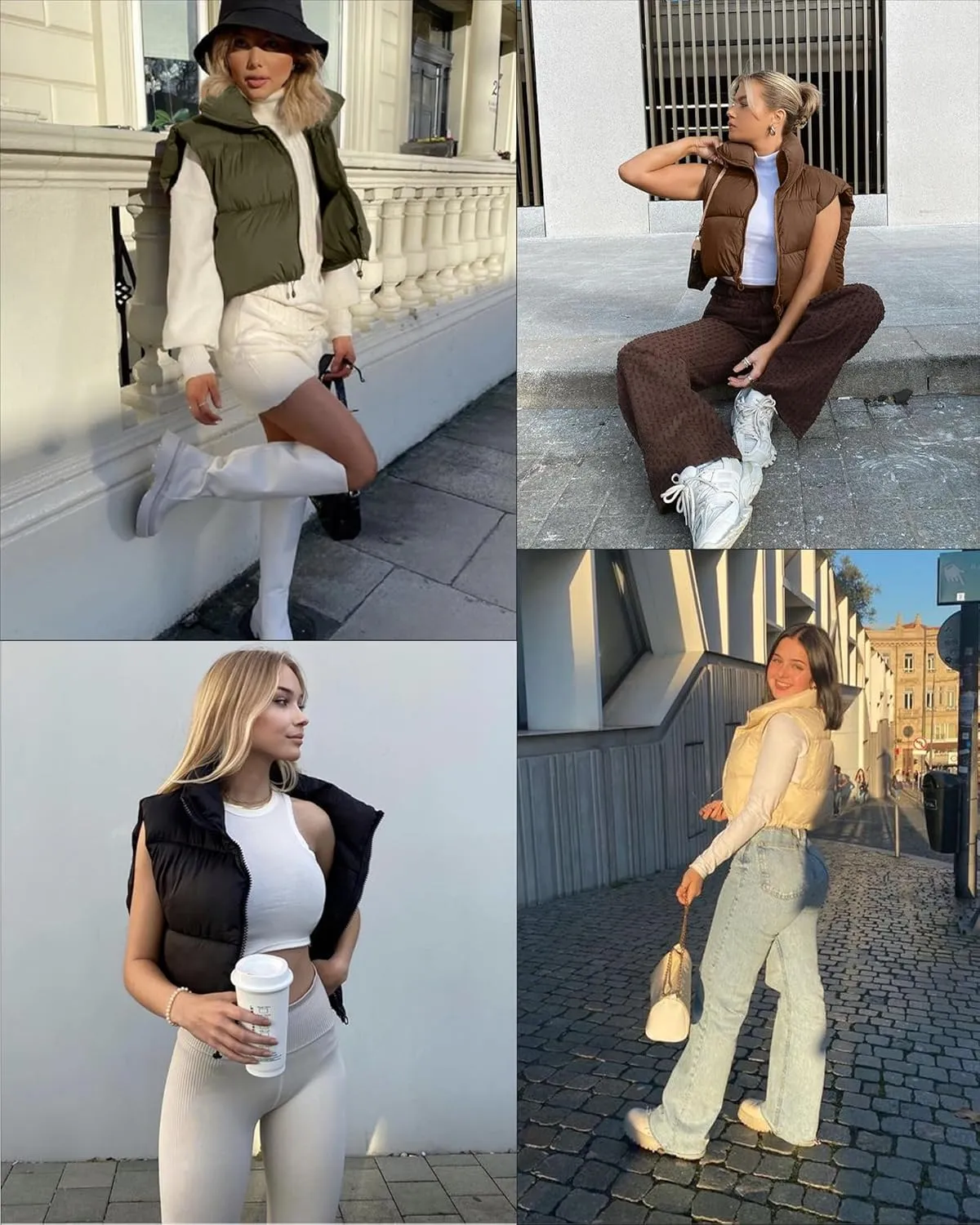 Polu Women's Cropped Puffer Vest Jacket Sleeveless Winter High Stand Collar Lightweight Vest for Women with Zip Gilet