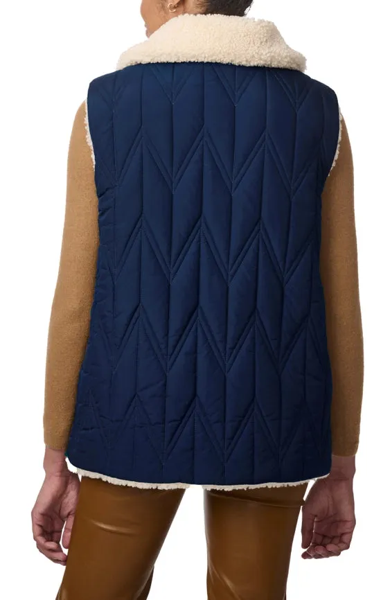 Quilted Faux Fur Lined Vest Navy