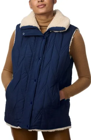 Quilted Faux Fur Lined Vest Navy