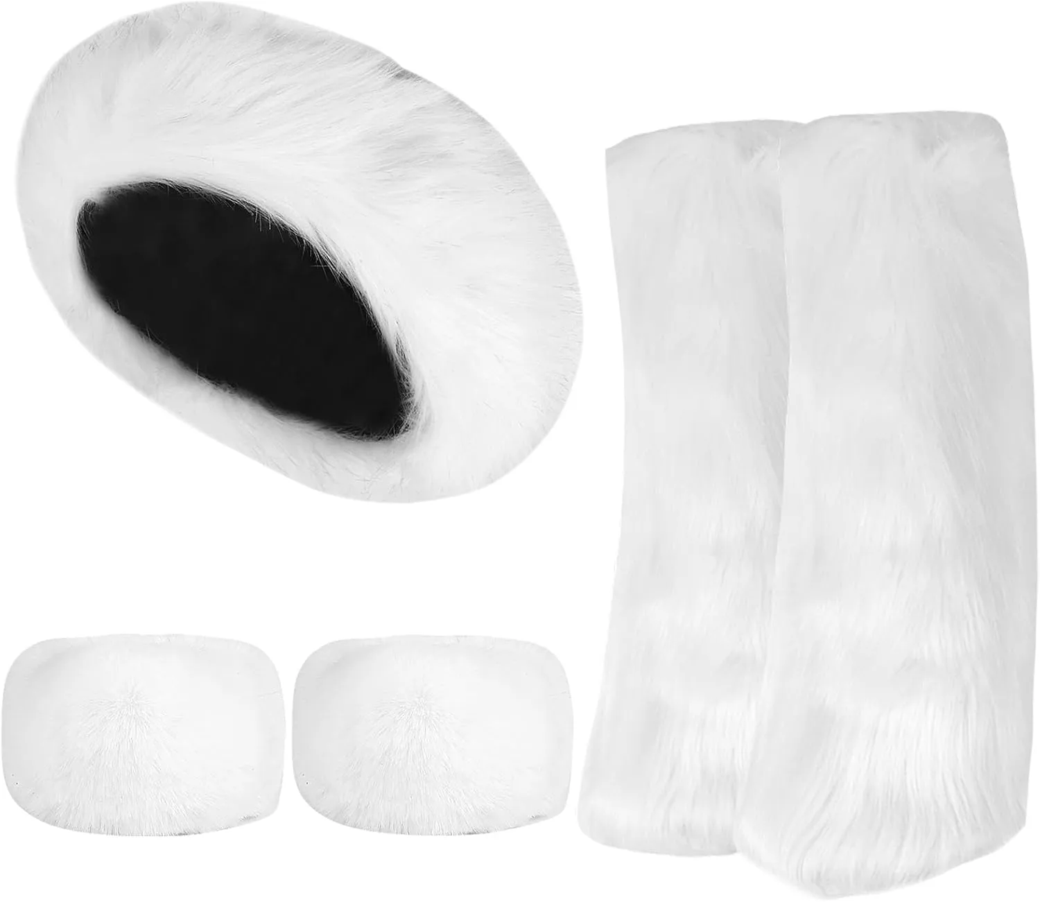 QZUnique Fuzzy Fur Leg Warmers Set - 3 Pcs Women Winter Furry Boot Cuffs Faux Fur Headband Wrist Bands Cover Long Leg Warmers