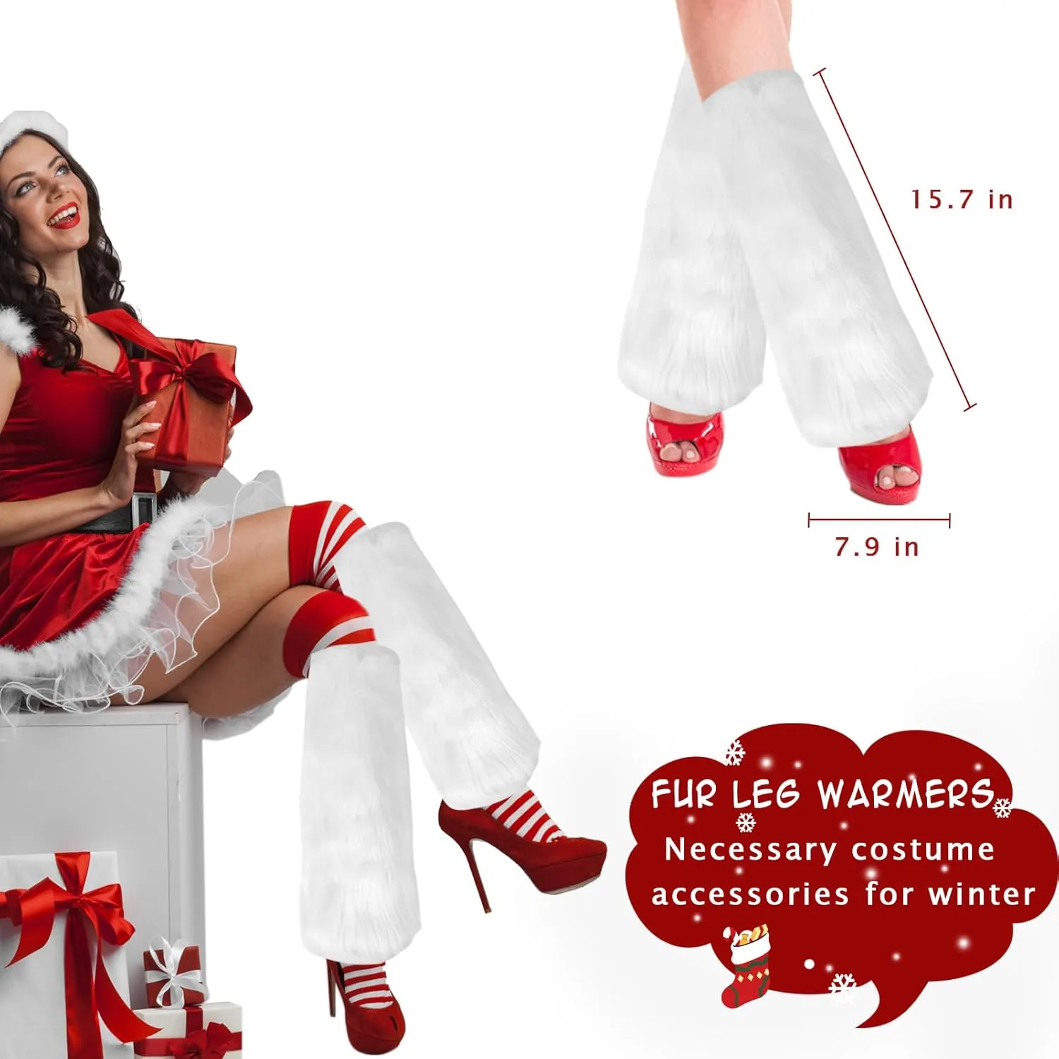 QZUnique Fuzzy Fur Leg Warmers Set - 3 Pcs Women Winter Furry Boot Cuffs Faux Fur Headband Wrist Bands Cover Long Leg Warmers