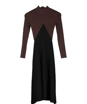 REISS Brown Hope Petite Colour Block Ribbed Midi Dress UK XS