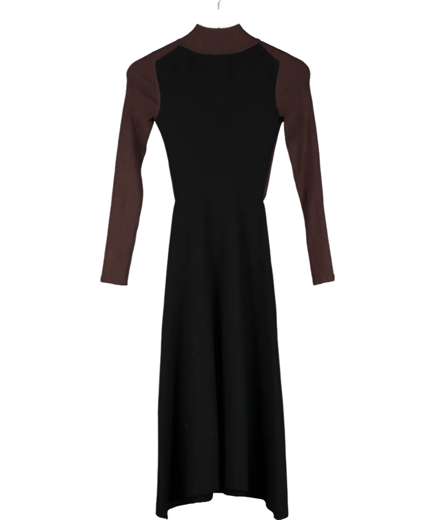 REISS Brown Hope Petite Colour Block Ribbed Midi Dress UK XS