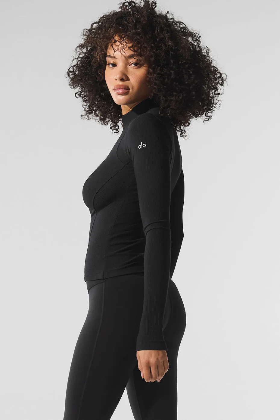 Ribbed Mesmerize Mock Neck Long Sleeve - Black