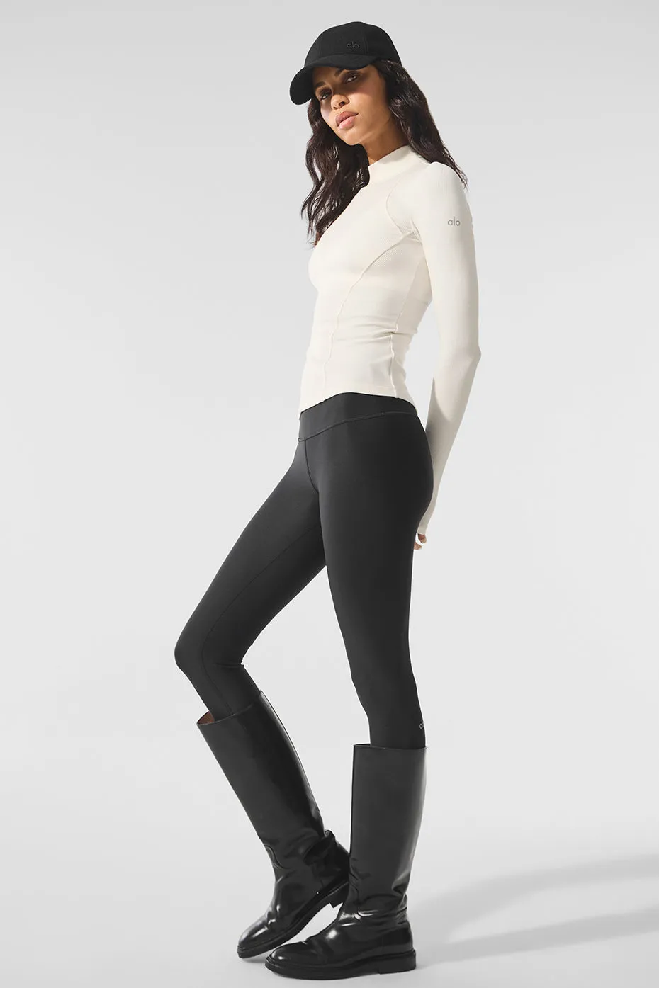 Ribbed Mesmerize Mock Neck Long Sleeve - Ivory