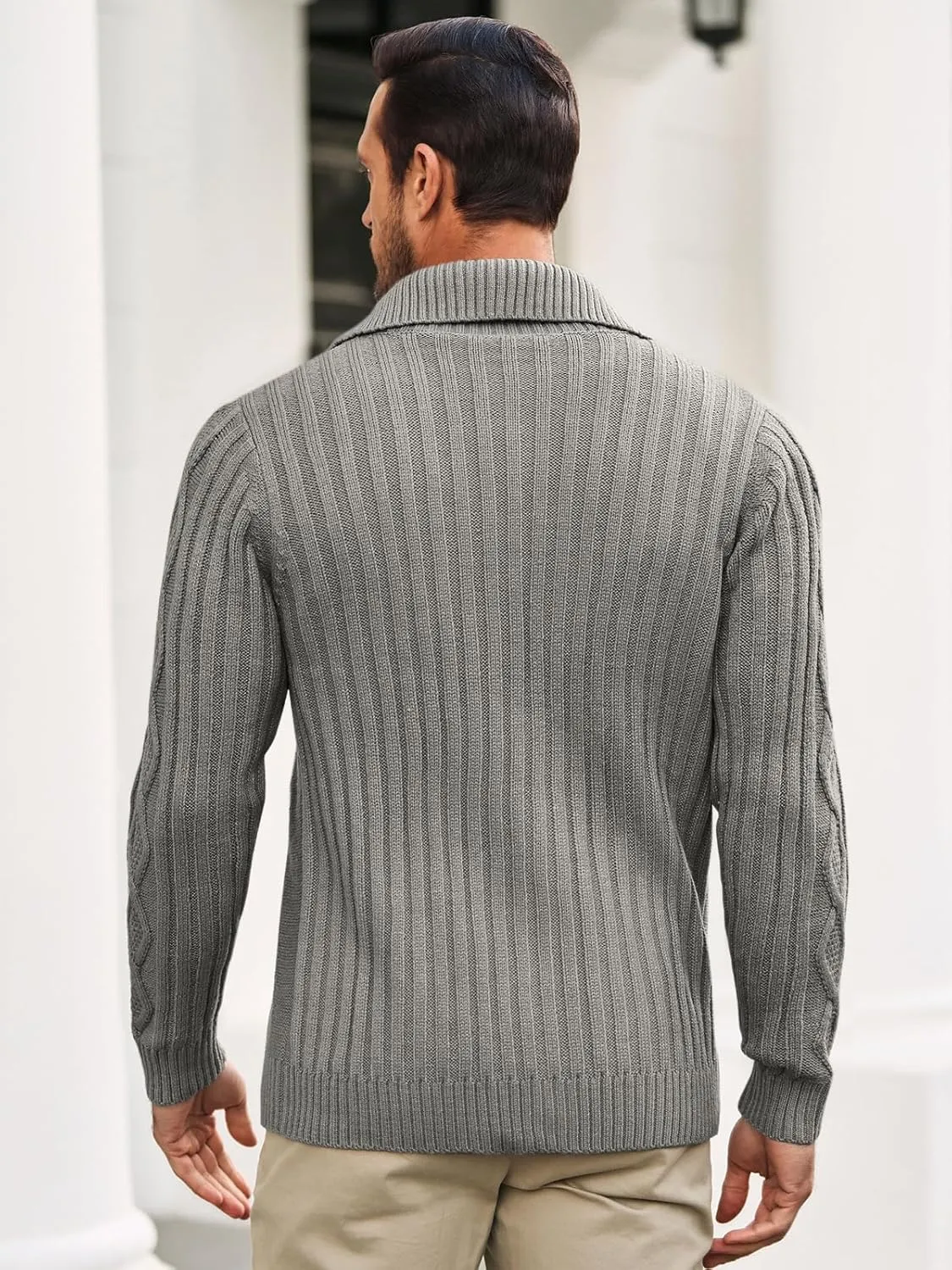 Runcati Mens Cardigan Sweater Cable Knit Button Down Long Sleeve Casual Winter Slim Fit Sweaters