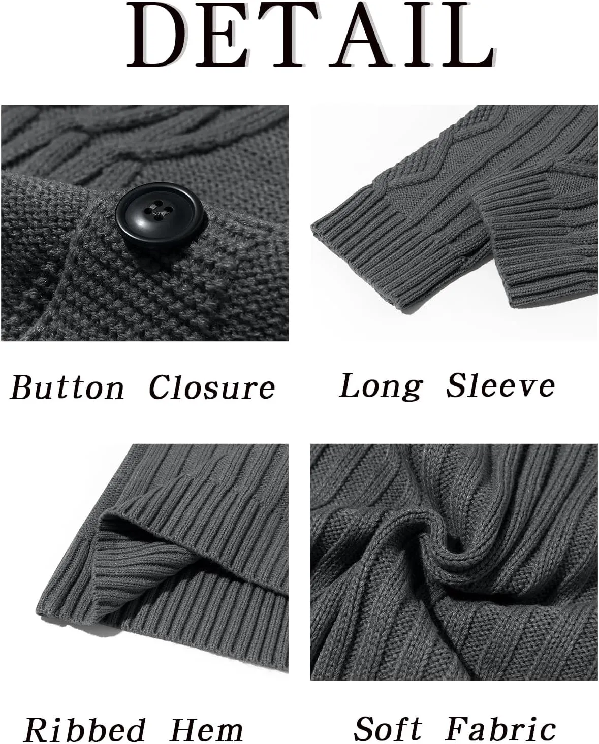 Runcati Mens Cardigan Sweater Cable Knit Button Down Long Sleeve Casual Winter Slim Fit Sweaters